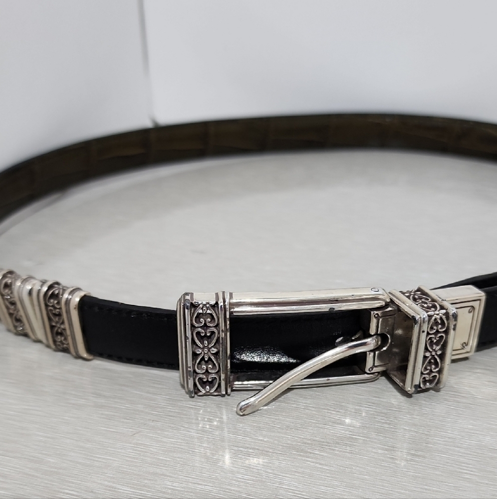 Brighton Black Leather Belt with Silver Detailing